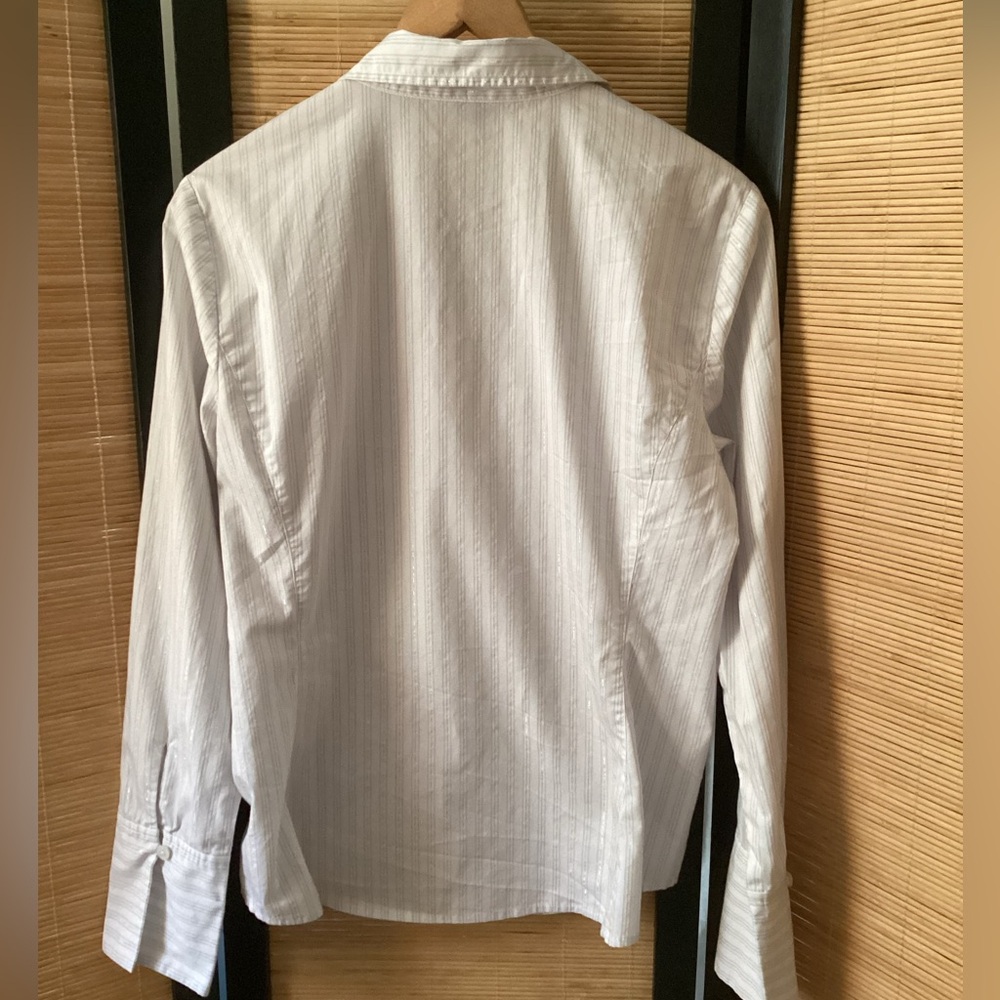 ANN TAYLOR Classic White Button-Up Shirt 14 Blouse metallic threading EUC - Picture 6 of 7